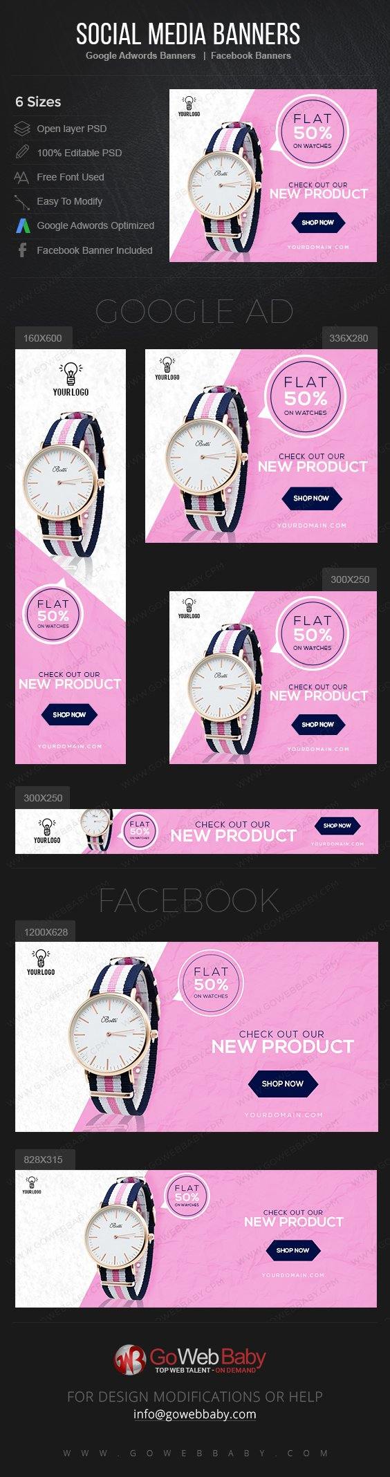 Google Adwords Display Banner With Facebook Banners - Women's Watch For Website Marketing - GoWebBaby.Com