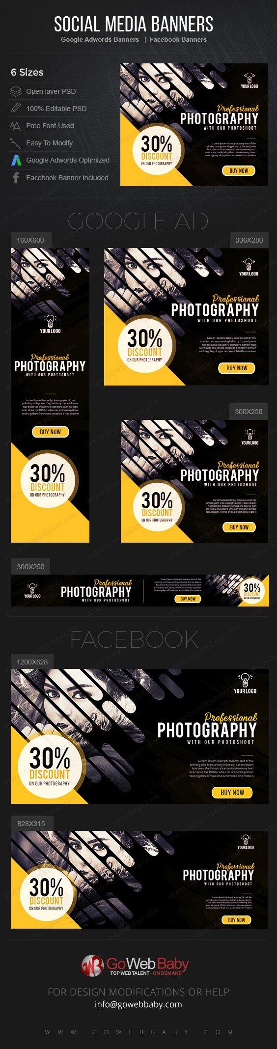 Google Adwords Display Banner with Facebook Banners - Professional Photography For Website Marketing - GoWebBaby.Com