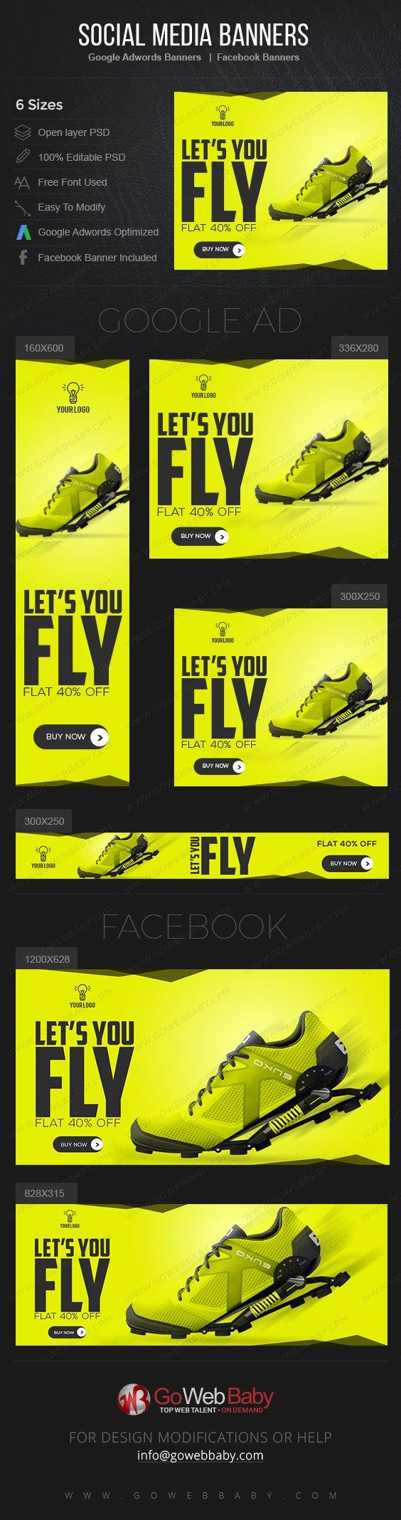 Google Adwords Display Banner with Facebook banners - Sports Shoe For Website Marketing - GoWebBaby.Com