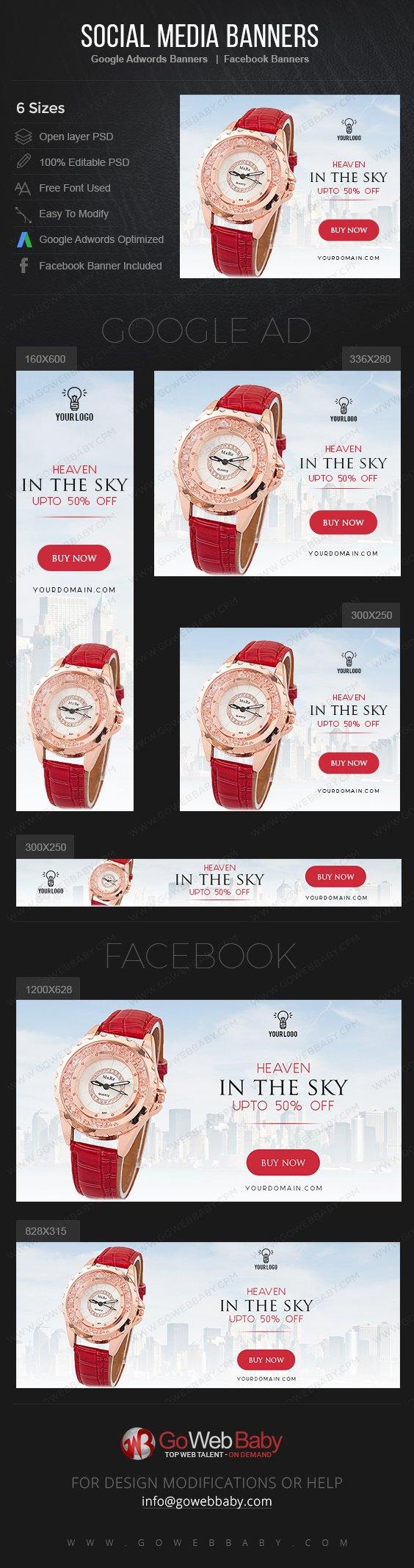 Google Adwords Display Banner With Facebook Banners - Watch Collection For Women Website Marketing - GoWebBaby.Com
