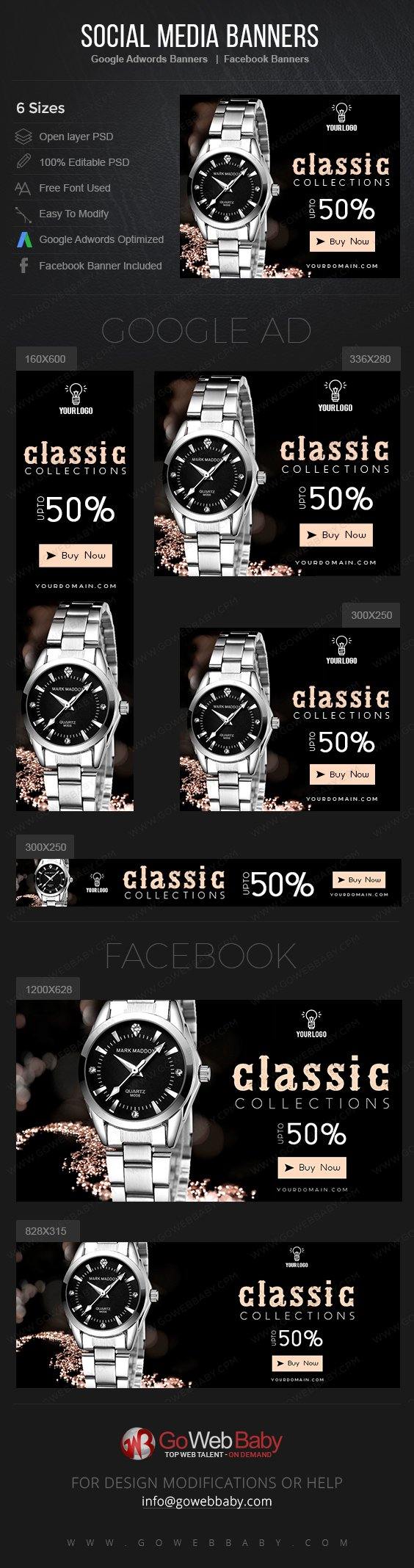 Google Adwords Display Banner With Facebook Banners - Classic Collection For Men - GoWebBaby.Com