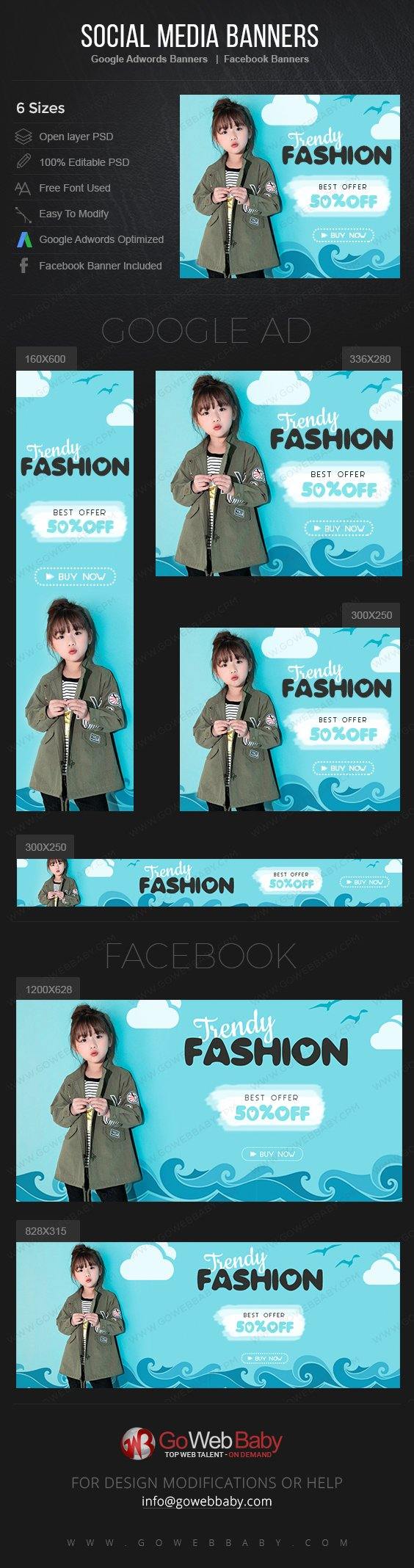 Google Adwords Display Banner with Facebook banners -Trendy Kids Wear For Website Marketing - GoWebBaby.Com
