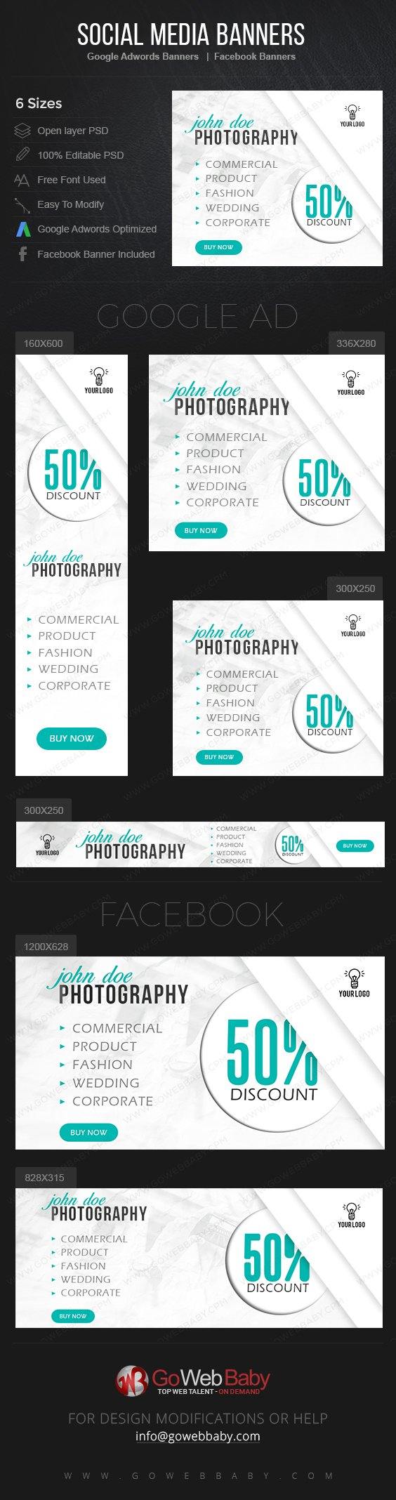 Google Adwords Display Banner with Facebook Banners - Creative Photography For Website Marketing - GoWebBaby.Com