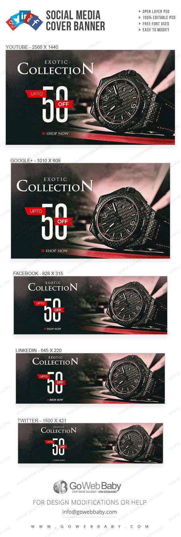 Social Media Cover Banner - Trendy Men's Watches For Website Marketing - GoWebBaby.Com