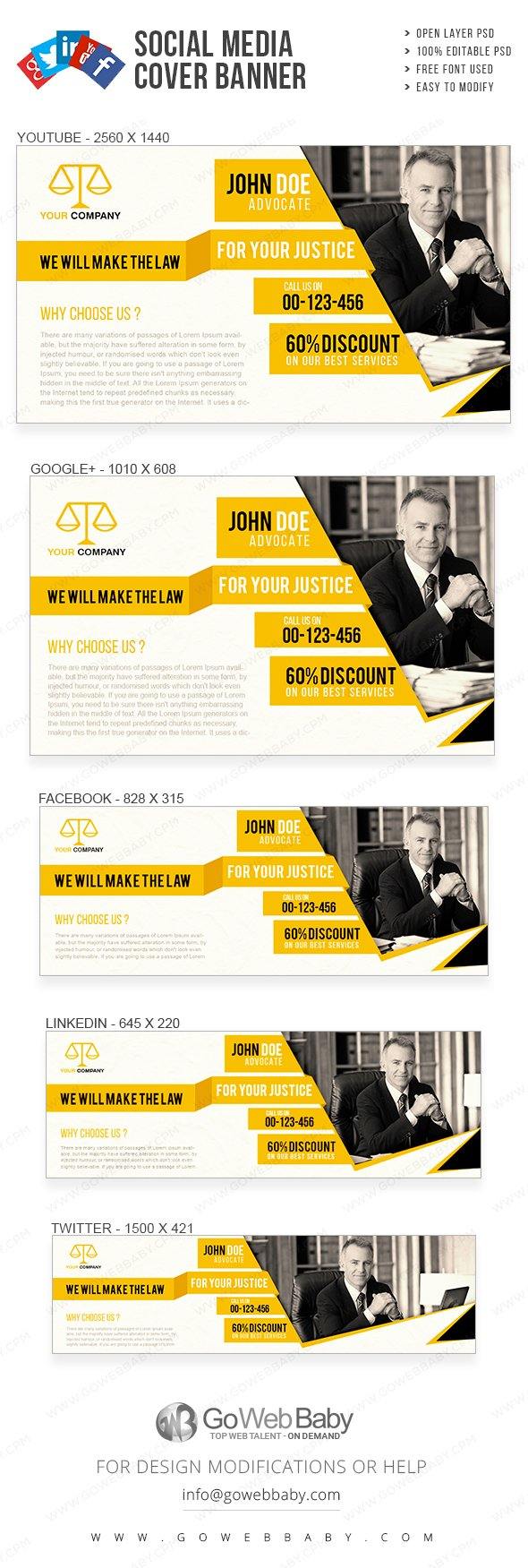 Social Media Cover Banner - Lawyers Services For Website Marketing - GoWebBaby.Com
