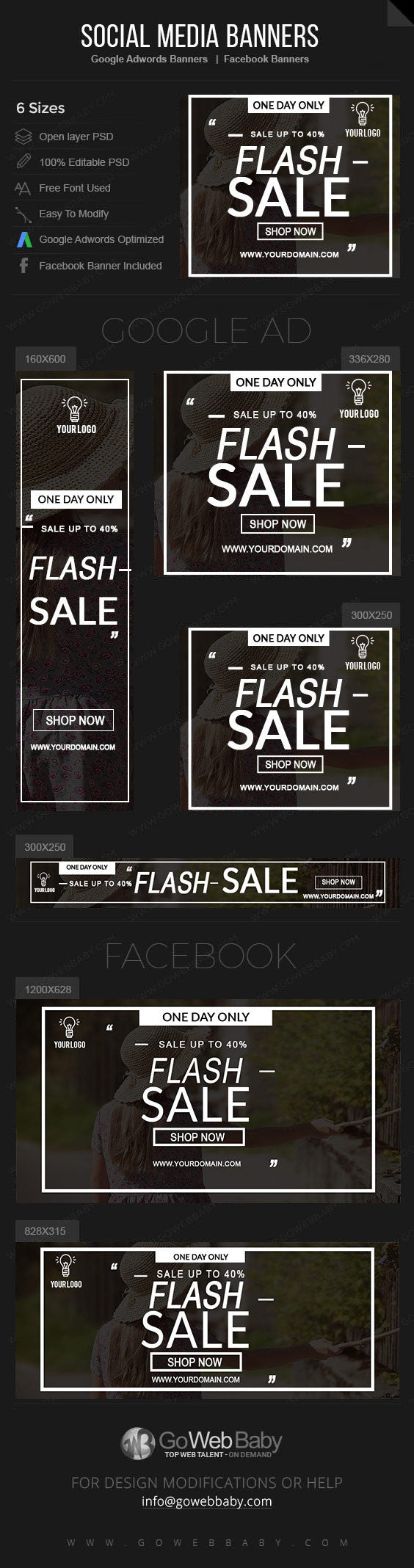 Google Adwords Display Banner With Facebook Banners - Sale Ads For Website Marketing - GoWebBaby.Com