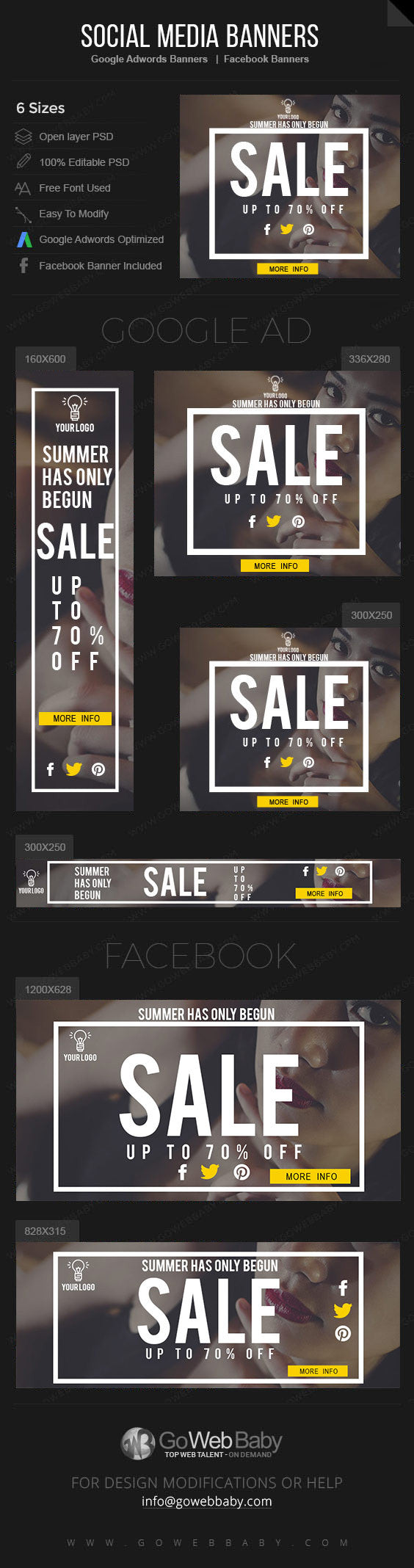 Google Adwords Display Banner with Facebook banners - Summer Sale for Website Marketing - GoWebBaby.Com