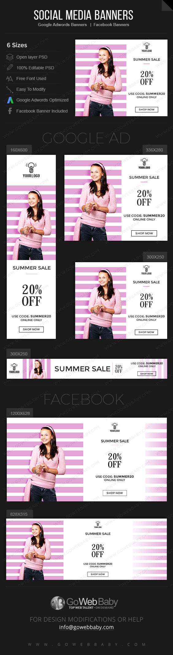 Google Adwords Display Banner with Facebook banners - Women's Sale Website Marketing - GoWebBaby.Com
