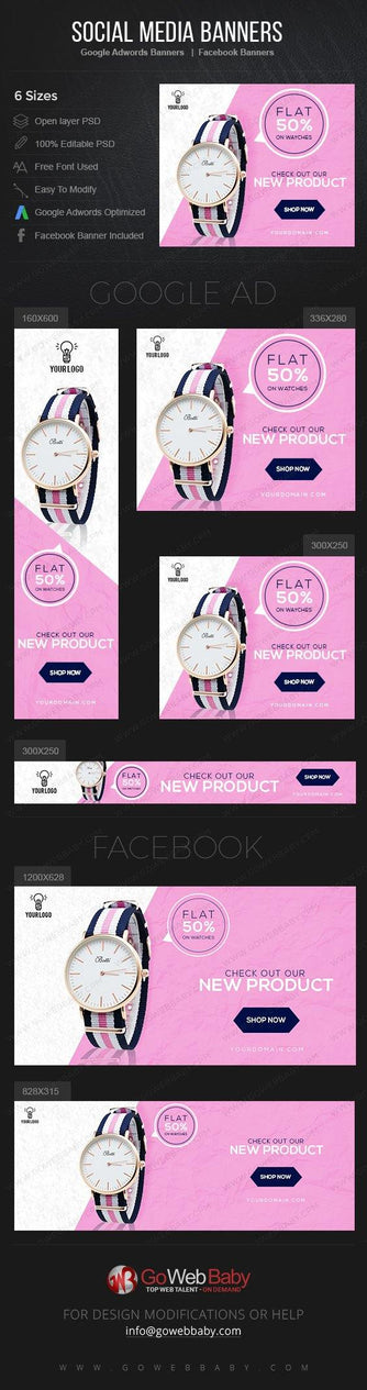 Google Adwords Display Banner With Facebook Banners - Women's Watch For Website Marketing - GoWebBaby.Com