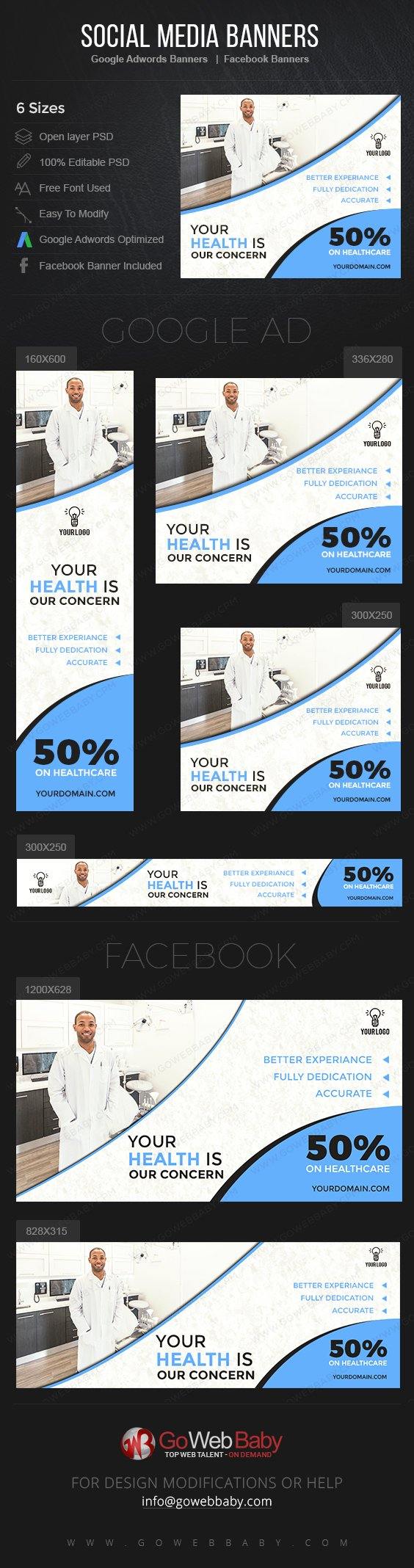 Google Adwords Display Banner with Facebook banners - Healthcare For Website Marketing - GoWebBaby.Com