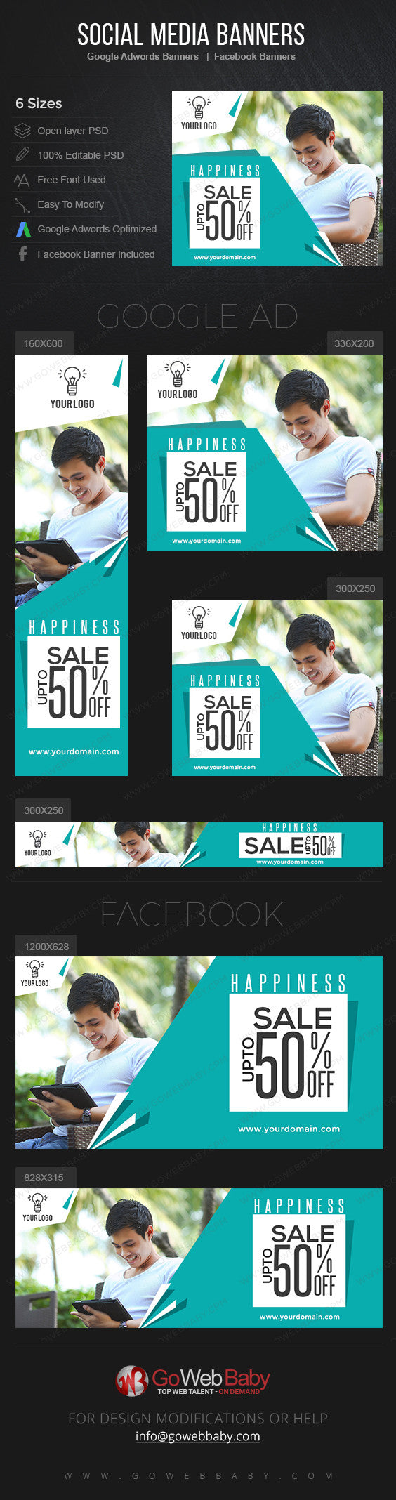 Google Adwords Display Banner With Facebook Banners - Happiness Sale For Website Marketing - GoWebBaby.Com