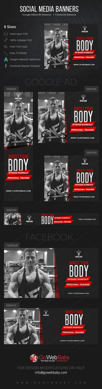 Google Adwords Display Banner with Facebook banners - Health and fitness For Website Marketing - GoWebBaby.Com