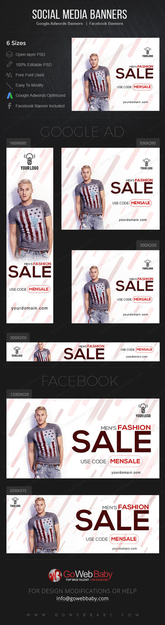 Google Adwords Display Banner with Facebook banners -Men's Fashion Store for Website Marketing - GoWebBaby.Com