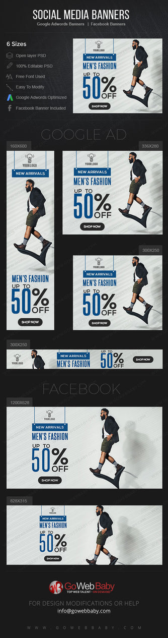 Google Adwords Display Banner with Facebook banners - Fashion for Men's Store - GoWebBaby.Com