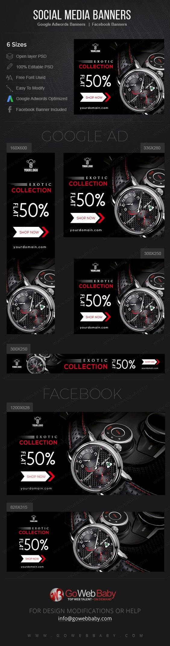 Google Adwords Display Banner With Facebook Banners - Exotic Watches For Men - GoWebBaby.Com