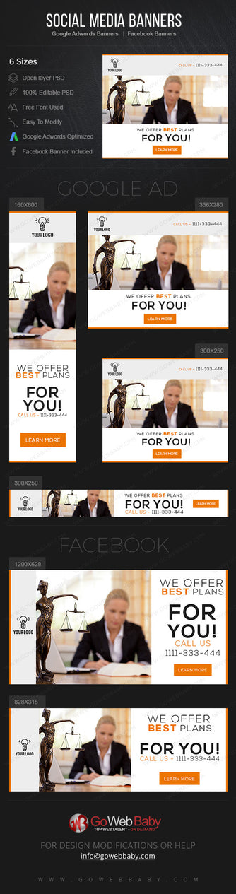 Google Adwords Display Banner with Facebook banners for Lawyers - GoWebBaby.Com