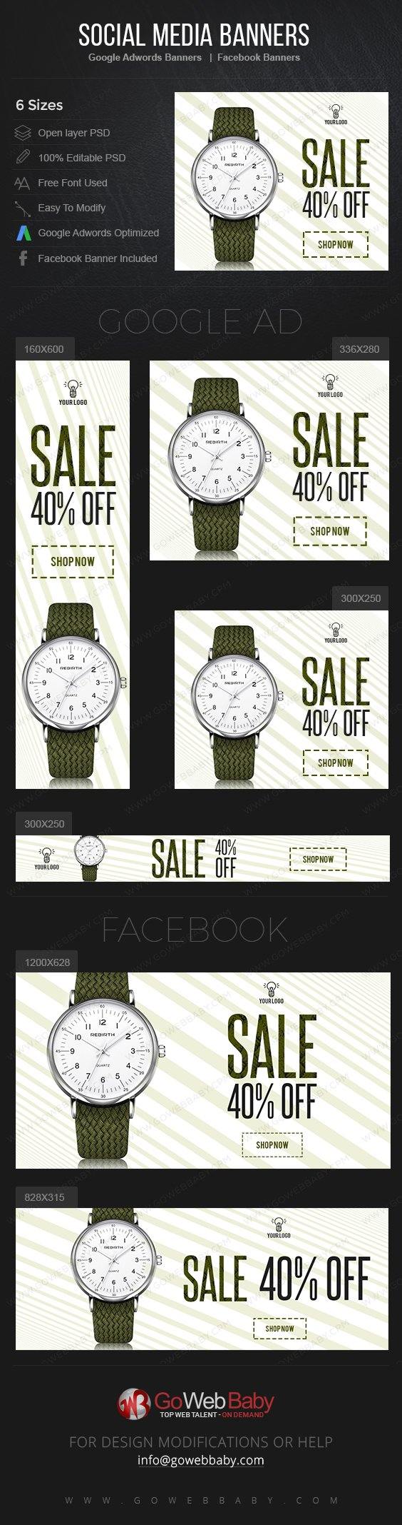 Google Adwords Display Banner With Facebook Banners - Elegant Watch For Men - GoWebBaby.Com