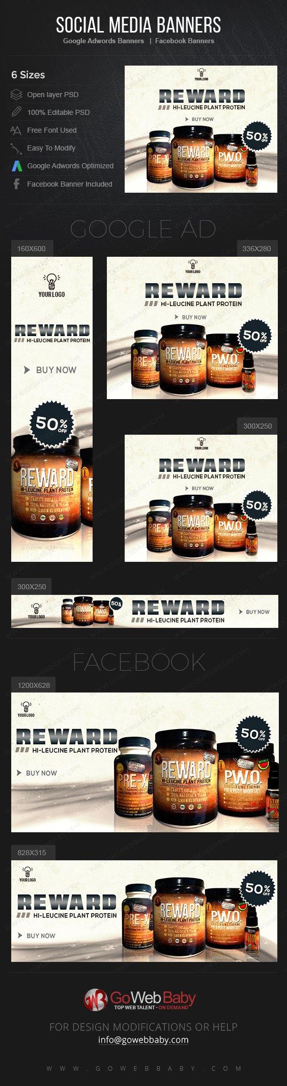 Google Adwords Display Banner with Facebook banners - Nutrition Product For Website Marketing - GoWebBaby.Com