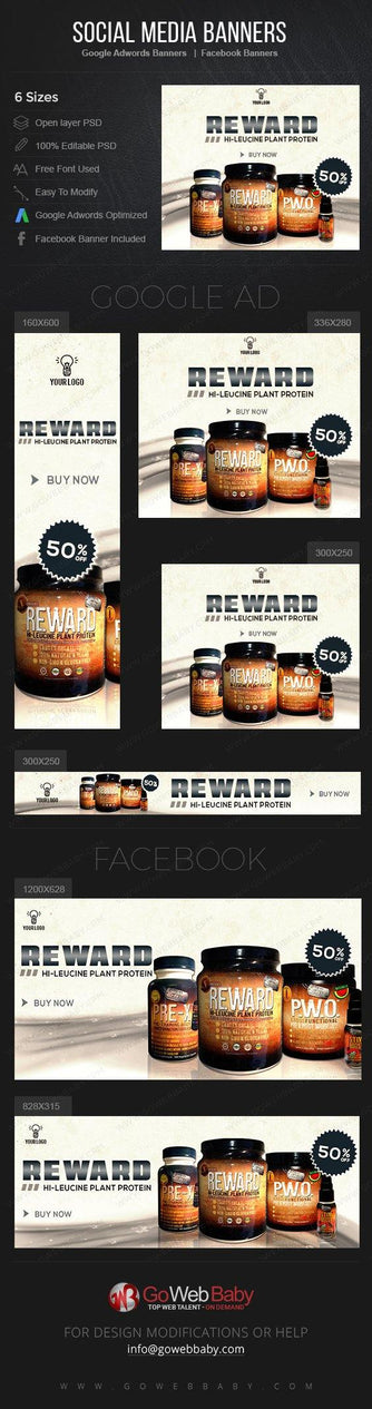 Google Adwords Display Banner with Facebook banners - Nutrition Product For Website Marketing - GoWebBaby.Com