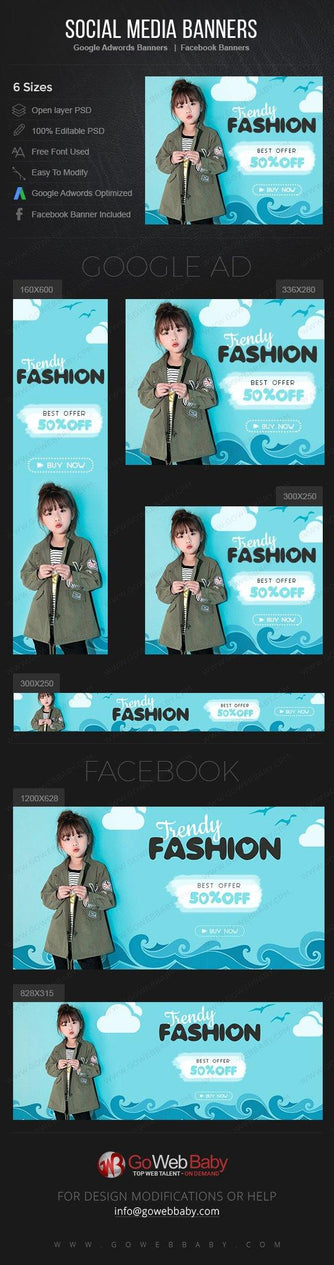 Google Adwords Display Banner with Facebook banners -Trendy Kids Wear For Website Marketing - GoWebBaby.Com