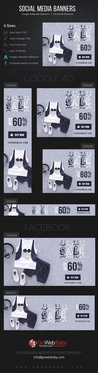Google Adwords Display Banner with Facebook banners - Kids Wear For Website Marketing - GoWebBaby.Com