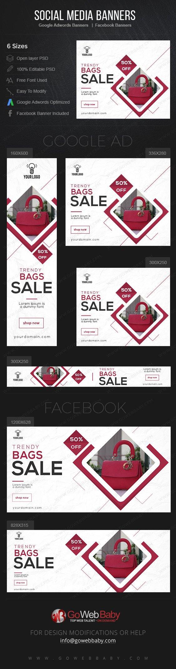 Google Adwords Display Banner With Facebook Banners - Stylish Bags Boutique For Website Marketing - GoWebBaby.Com