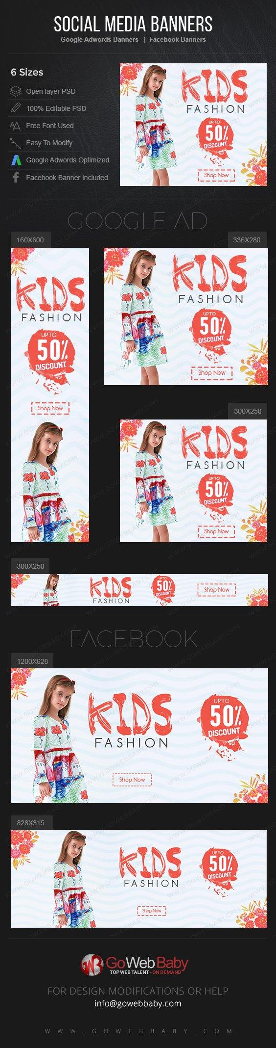 Google Adwords Display Banner with Facebook banners -Kids Fashion For Website Marketing - GoWebBaby.Com