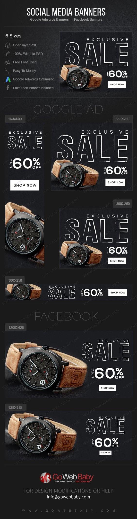 Google Adwords Display Banner With Facebook Banners - Exclusive Watch For Men - GoWebBaby.Com