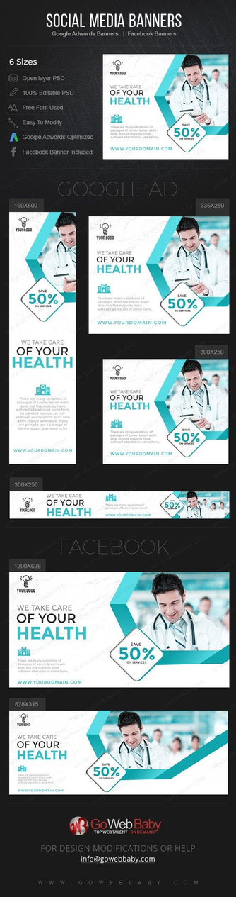 Google Adwords Display Banner with Facebook banners - Medical and Health For Website Marketing - GoWebBaby.Com