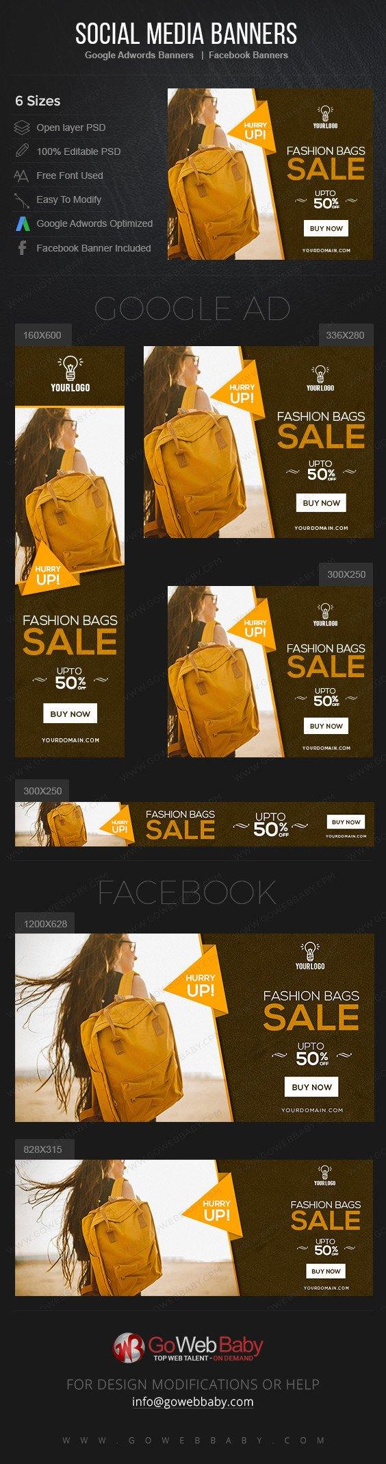 Google Adwords Display Banner With Facebook Banners - Fashion Bags For Website Marketing - GoWebBaby.Com