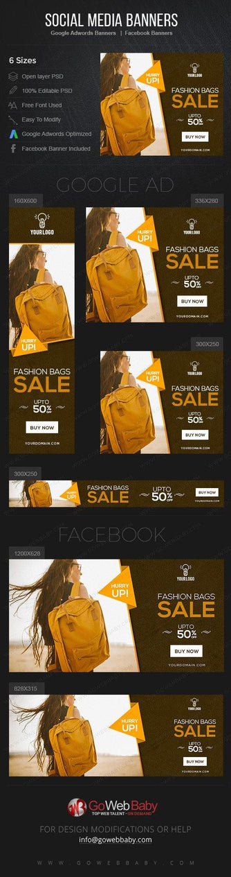 Google Adwords Display Banner With Facebook Banners - Fashion Bags For Website Marketing - GoWebBaby.Com