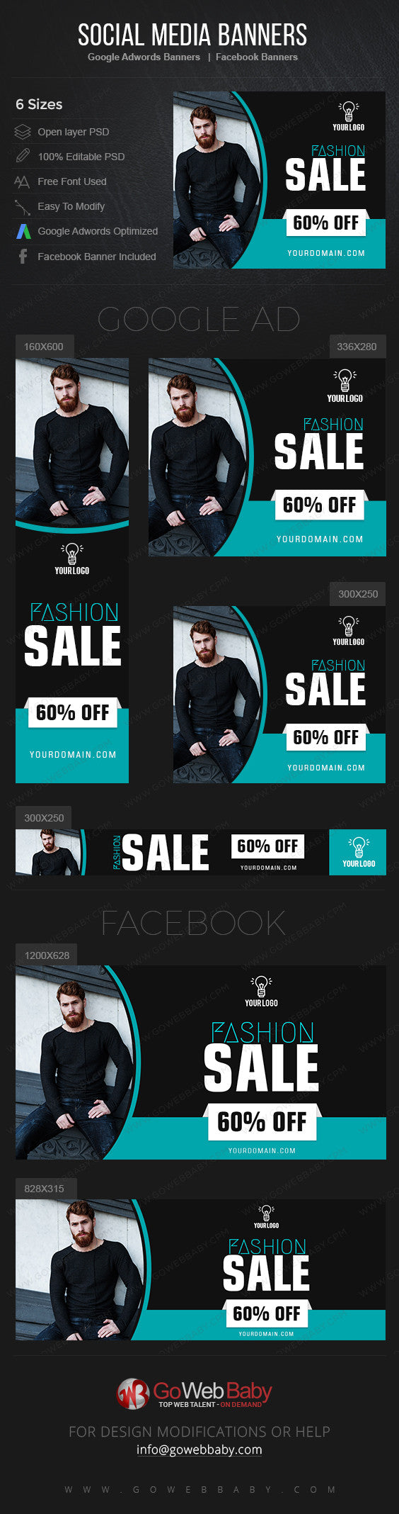 Google Adwords Display Banner With Facebook Banners - Men's Collection For Website Marketing - GoWebBaby.Com