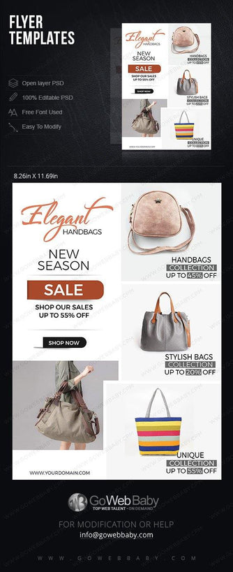 Flyer templates - Classic designer bags for website marketing - GoWebBaby.Com