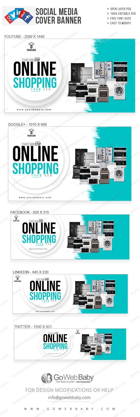 Social media covers Banner - Electronic sale  for website marketing - GoWebBaby.Com