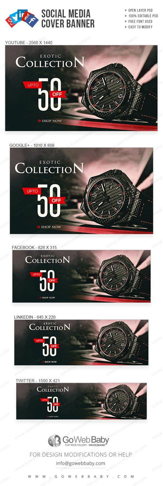 Social Media Cover Banner - Trendy Men's Watches For Website Marketing - GoWebBaby.Com