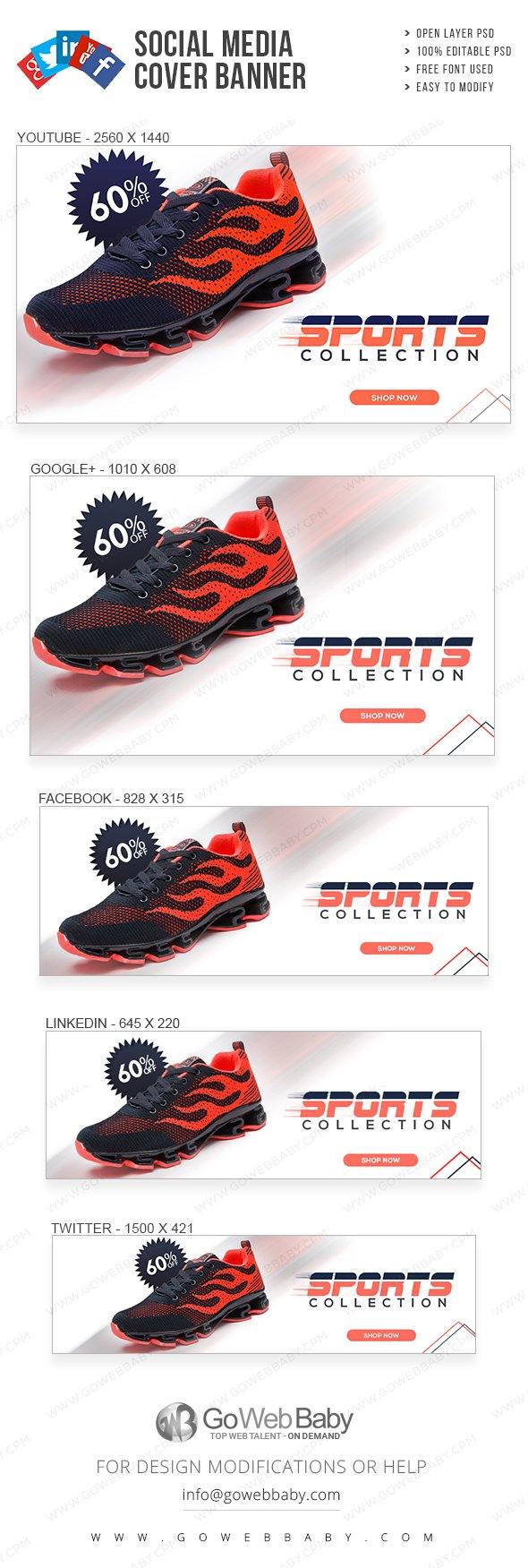 Social Media Cover Banner - Sports Footwear For Website Marketing - GoWebBaby.Com