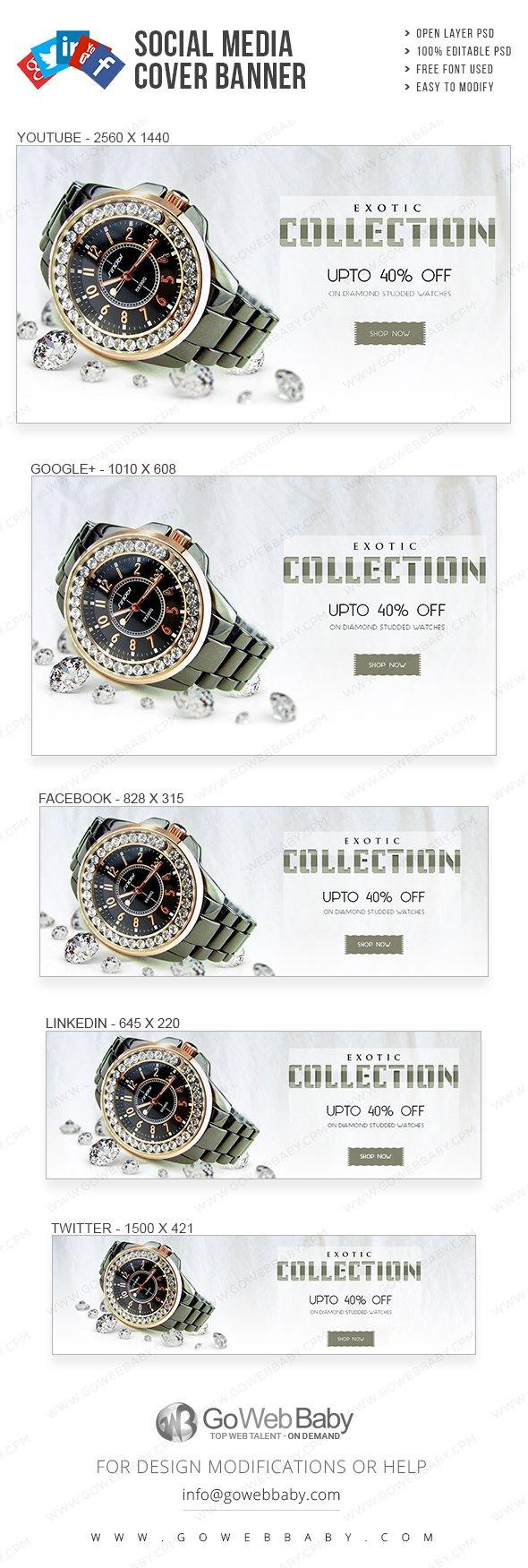 Social Media Cover Banner - Exotic Watch Collection For Website Marketing - GoWebBaby.Com