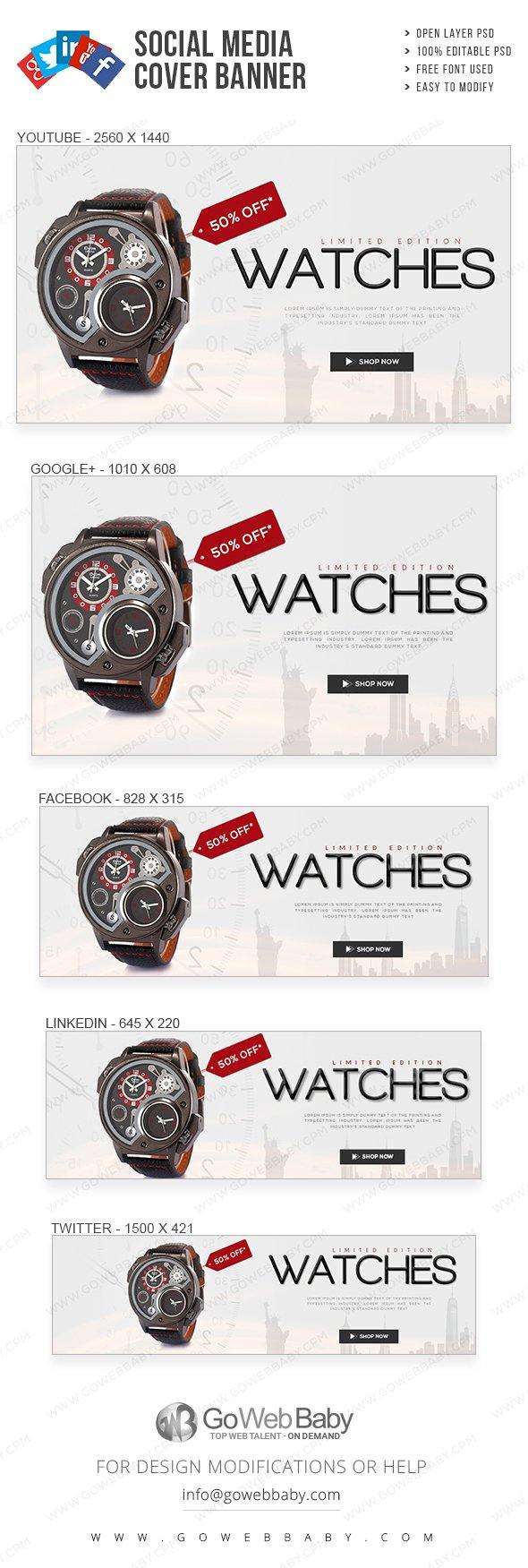 Social Media Cover Banner - Exclusive Watch Collection For Website Marketing - GoWebBaby.Com