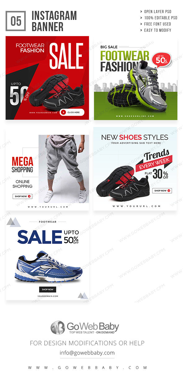 Shoe Sale Instagram Banners For Website Marketing - GoWebBaby.Com