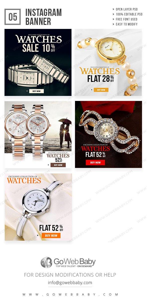 Instagram Ad Banners - Premium Watch Collection For Website Marketing - GoWebBaby.Com