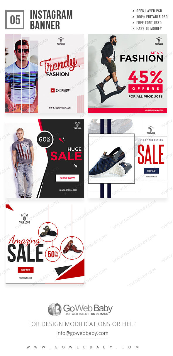 Men's Fashion Instagram ad banners for website marketing - GoWebBaby.Com