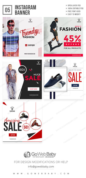Men's Fashion Instagram ad banners for website marketing - GoWebBaby.Com