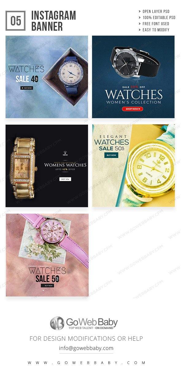 Instagram Ad Banners - Feminine Watch Collection For Website Marketing - GoWebBaby.Com