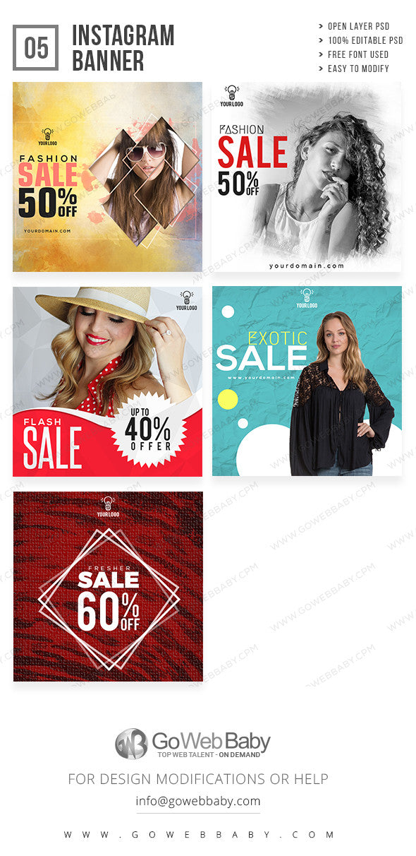 Instagram ad banners - Women's fashion store for website marketing - GoWebBaby.Com