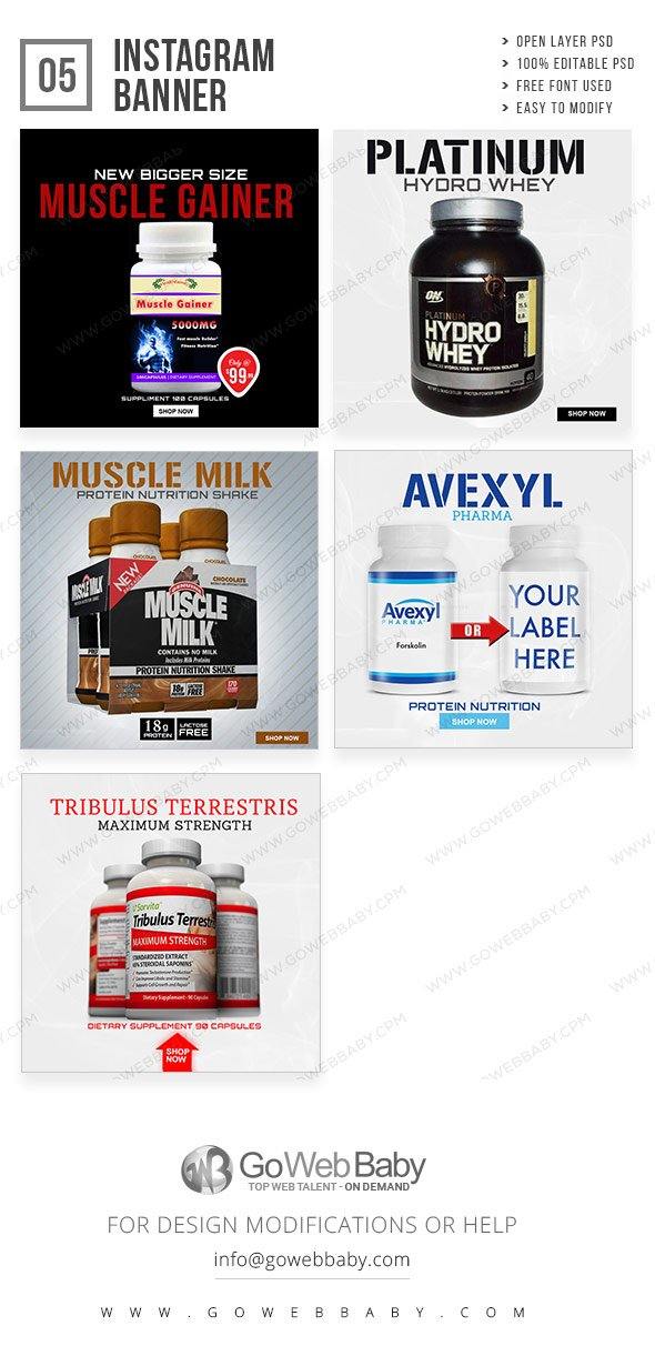 Instagram ad banners - Nutrition for website marketing - GoWebBaby.Com