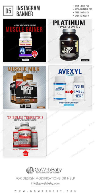 Instagram ad banners - Nutrition for website marketing - GoWebBaby.Com
