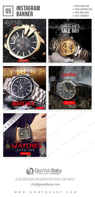 Instagram Ad Banners- Antique watch For Website Marketing - GoWebBaby.Com