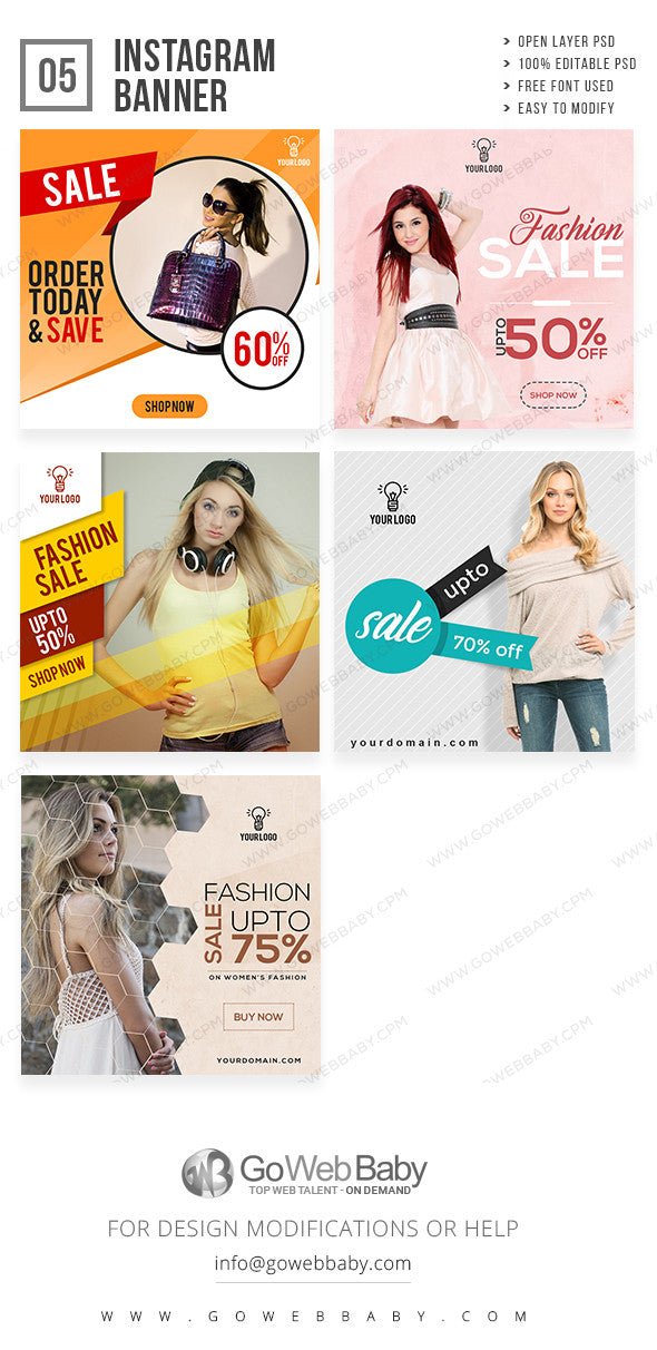 Instagram Ad Banners - Fashion Sale  For Website Marketing - GoWebBaby.Com