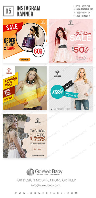 Instagram Ad Banners - Fashion Sale  For Website Marketing - GoWebBaby.Com