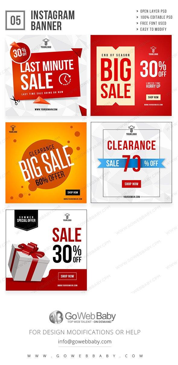 Clearance Sale Instagram ad banners for website marketing - GoWebBaby.Com